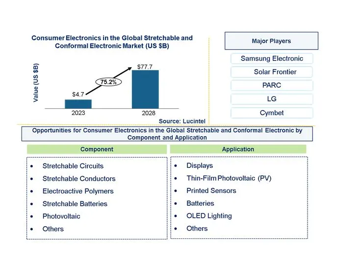 Consumer Electronics in Stretchable and Conformal Electronic Market by Component, and Application