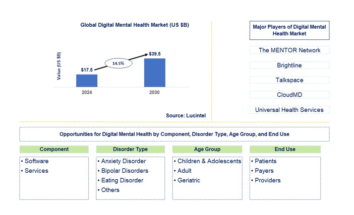 Digital Mental Health Market by Component, Disorder Type, Age Group, and End Use