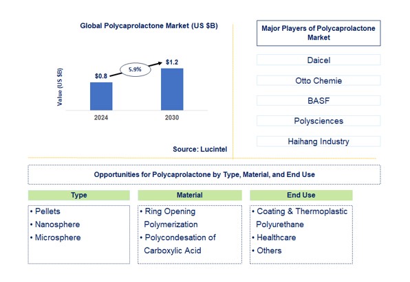 Polycaprolactone Market by Type, Material, and End Use