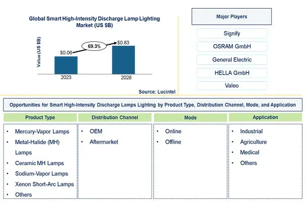 Smart High-Intensity Discharge Lamp Lighting Market by Product Type, Distribution Channel, Mode, and Application